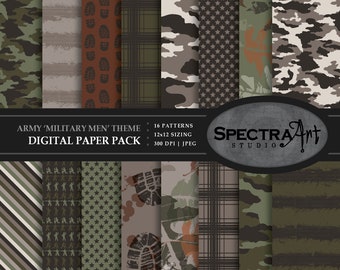 Army *Military Men* Theme Digital Paper Pack | Printable Scrapbook Paper | JPG 12X12 Pattern | Clip Art | Green Camouflage | Outdoor Soldier