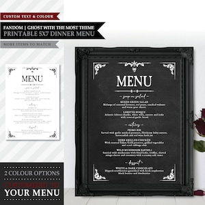 Skelett *Blackboard Rose* Thema / Druckbare Hochzeit Tischkarte / Menü / Dessert Schild / Offene Bar / Gothic Halloween / Schädel / CUSTOM