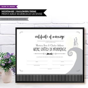 Nightmare * Meant To Be * Druckbare Ehe Lizenz Zeichen | Hochzeit Zertifikat Vorlage | Bearbeitbares Gelübde-Andenken | Halloween-Hochzeit | INDIVIDUELL