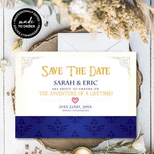 Fantasy *Hylian Heart Blue* Printable Wedding Save The Date | Digital Evite | Mark Your Calendar | Video Game Party | Geek Princess | CUSTOM