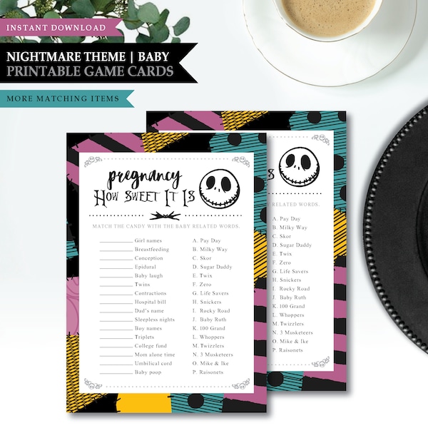 Nightmare *Skellington Love* Theme / Printable Baby Shower Game / Pregnancy How Sweet / Candy Bar Game / Candy Guess Game / INSTANT DOWNLOAD