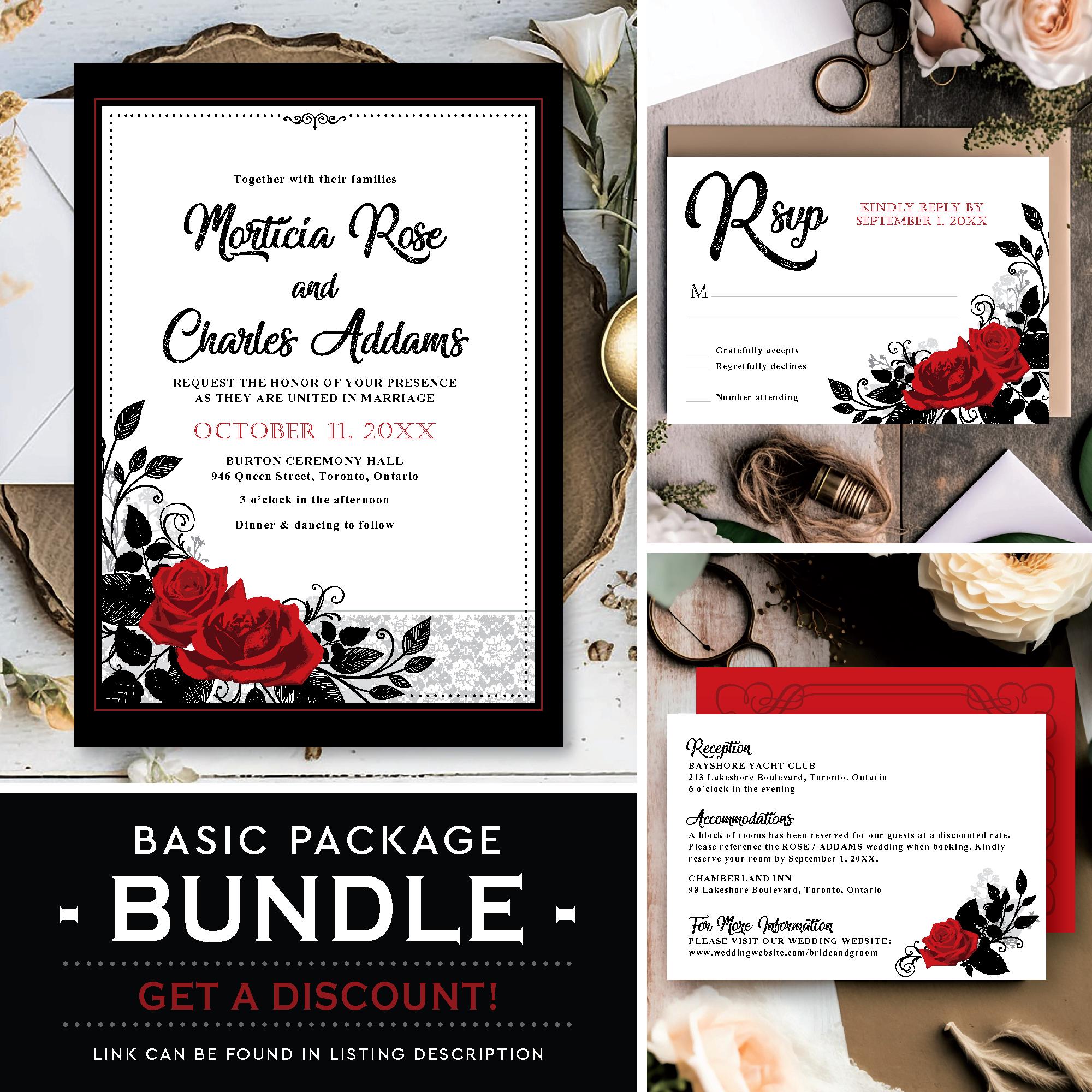Red Roses Intertwined Printable Wedding Invitation | Digital Party 