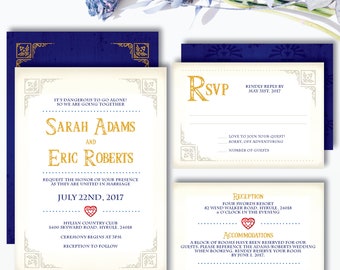 Fantasy *TriForce Blue* Theme / Printable Wedding Invitation / Digital Card / Bridal / Save The Date / Geek Wedding / Princess Video Game