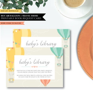 Tema 'Up & Away' do balão de ar quente * Cartão de solicitação de livro para impressão * Livros para bebês / Biblioteca do bebê / Amarelo / Viagens pelo mundo / DOWNLOAD INSTANTÂNEO