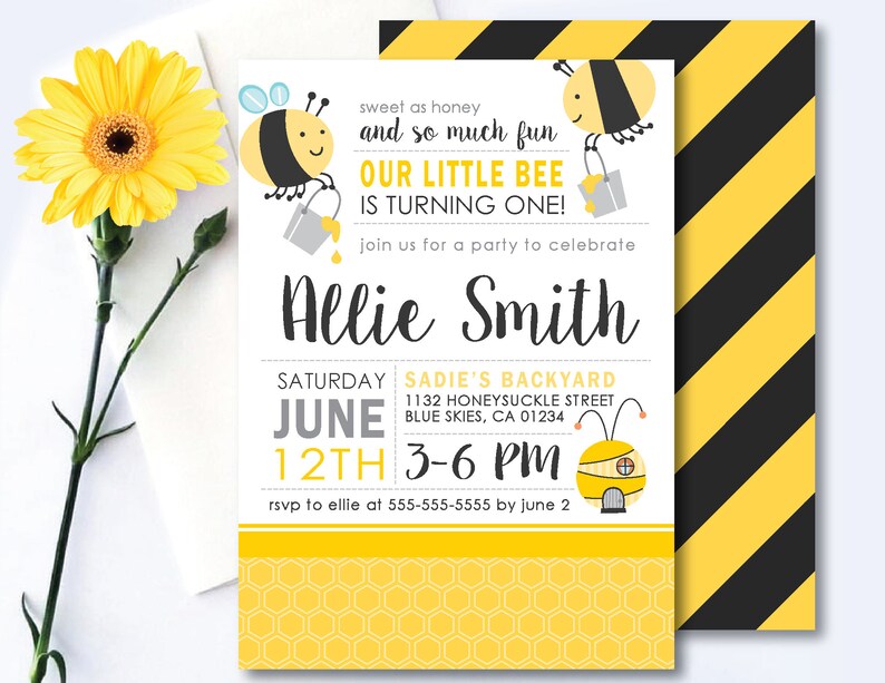 Bee /'Busy Little Bumble Bee/' Theme *Printable First Birthday Invitation* 1st Birthday Baby Bee Invitation Bee Baby Shower Honey Bee