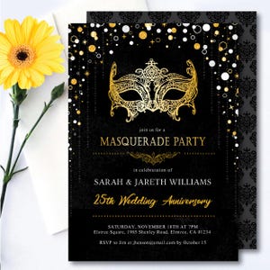 Masquerade *Masked Ball* Printable Anniversary Invitation | Digital Birthday Evite | Mardi Gras | Formal Costume Party | Black Tie | CUSTOM