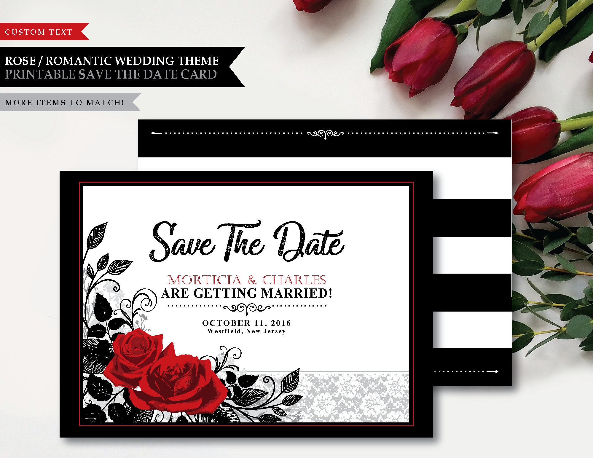Two 'roses Intertwined' Theme printable Wedding Save | Etsy