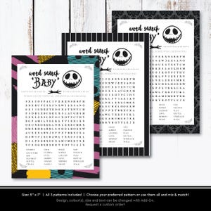 Nightmare *Skellington Love* Printable Baby Shower Game Card | Baby Word Search | Crossword Word Puzzle | Fun Party Game | INSTANT DOWNLOAD image 2