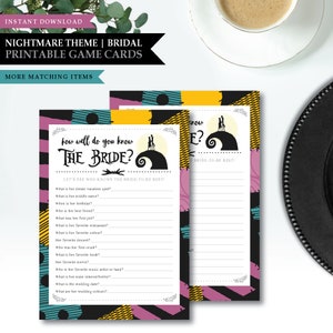 Nachtmerrie *Skellington Love* thema / afdrukbare bruids douche spelkaart / kent bruid het beste / hoe goed je weet / leuk spel / INSTANT DOWNLOAD