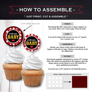 Adornos para cupcakes de barbacoa Baby-Q / Decoraciones imprimibles para fiestas de barbacoa en el jardín / Tema de picnic de cuadros rojos: DESCARGA INSTANTÁNEA imagen 6