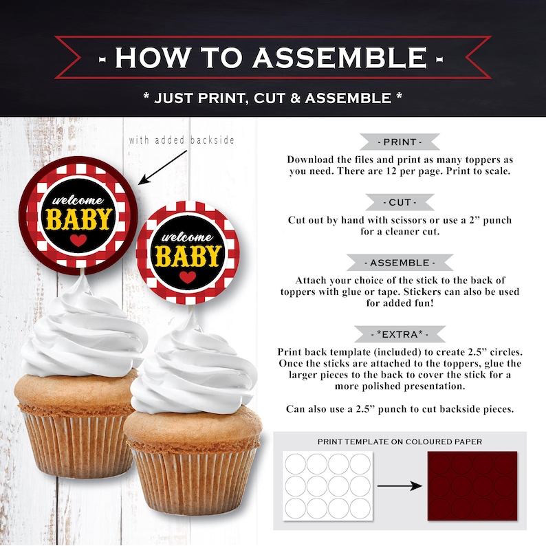Adornos para cupcakes de barbacoa Baby-Q / Decoraciones imprimibles para fiestas de barbacoa en el jardín / Tema de picnic de cuadros rojos: DESCARGA INSTANTÁNEA imagen 6