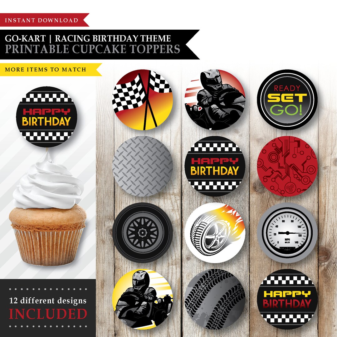 Go-kart 'indoor Race' Theme printable Birthday Cupcake Toppers Snack ...