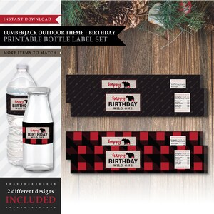 Lumberjack 'Red Plaid' Theme *Printable Birthday Water Bottle Labels* Drink Wrappers / Wild One / Little Camper / Outdoor / INSTANT DOWNLOAD