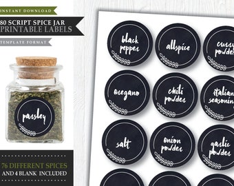 80 Spice Jar Labels 'Line Leaf' Theme *Digital Printable DIY Labels* Avery® Template / Spice Label / Pantry Labels / Tags / INSTANT DOWNLOAD