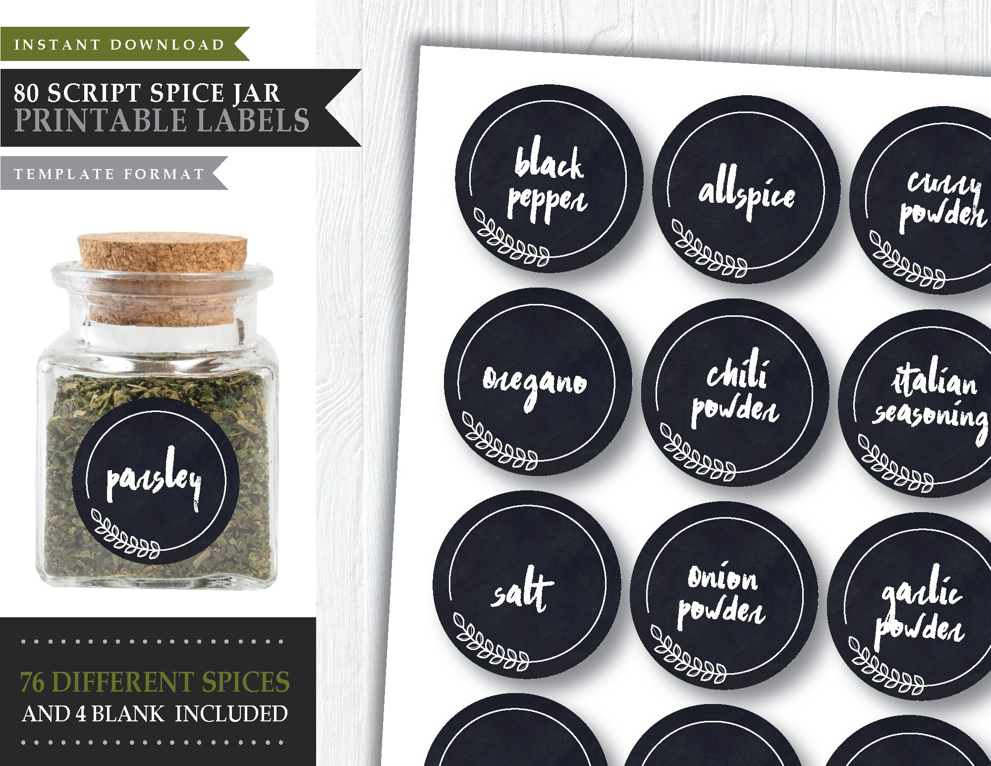 Spice Jar Label Template 3 Sizes Minimalist Pantry Printable EDITABLE  TEMPLATE 004 089 (Download Now) 