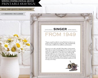SINGER *Sewing Manual Quote 1949* Wall Art / Digital Printable 8X10 Print / Inspirational Quote / Vintage Fashion Print / INSTANT DOWNLOAD