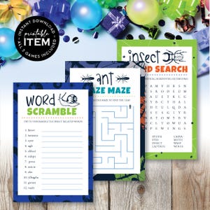 Insekt Blau Partyspiel Karten | Druckbare Bug Bash Geburtstagsgeschenke | Kinder Spaß Puzzles | Gruseliges Krabbeltier Motiv: SOFORT DOWNLOAD