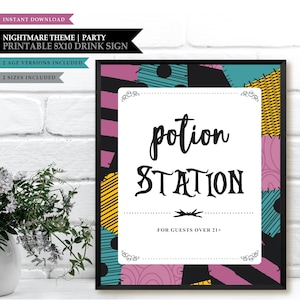 Nightmare *Skellington Love* Printable Potion Station Sign | Cocktail Bar | Adults Only Alcohol Drinks | Halloween Party | INSTANT DOWNLOAD