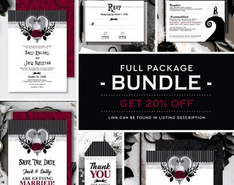 Nightmare *Meant To Be* Printable Wedding Invitation Suite Bundle | Digital Save The Date | Halloween Party | Gothic Red Rose | CUSTOM