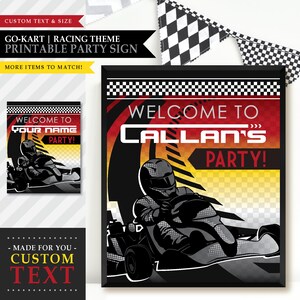 ゴーカート「屋内レース」テーマ *印刷可能なカスタムウェルカムサイン* ゴーカートレース / パーティーデコレーション / 背景 / パーソナライズ / 子供の誕生日 / 赤