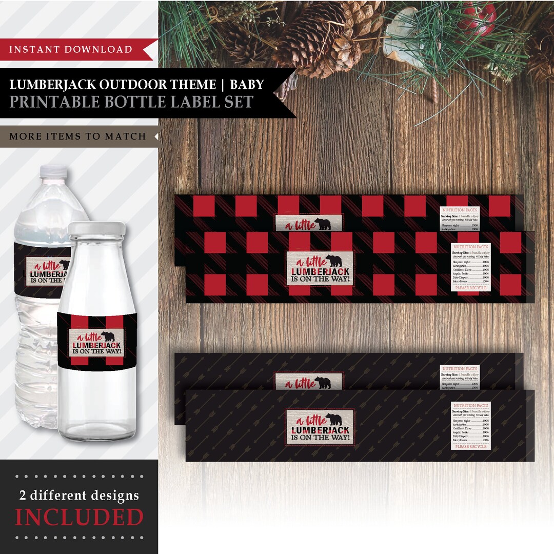Lumberjack 'red Plaid' Theme printable Baby Water Bottle Labels Little Lumberjack / Camping ...