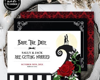Nightmare *Moonlight Serenade* Printable Wedding Save The Date | Digital Invitation | Mark Your Calendar | Meant To Be | Red Rose | CUSTOM