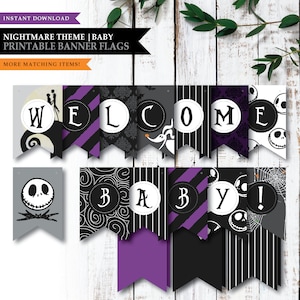Nightmare *Halloween Town* Printable Welcome Baby Shower Banner | Party Sign | Girl or Boy | Party Decorations | Purple | INSTANT DOWNLOAD