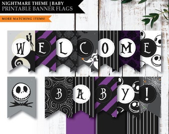 Nightmare *Halloween Town* Printable Welcome Baby Shower Banner | Party Sign | Girl or Boy | Party Decorations | Purple | INSTANT DOWNLOAD