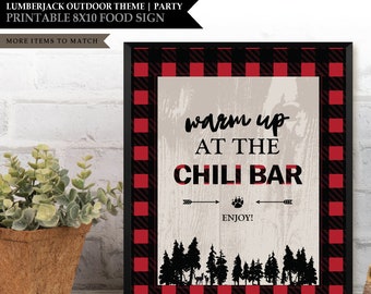 Lumberjack 'Red Plaid' Theme *Printable Chili Bar Station Sign* Buffet Food / Snack Sign / Lumberjill / Camping Outdoors / INSTANT DOWNLOAD