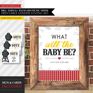 Tema Baby-Q 'Backyard BBQ Red' * Placa de votação para impressão * Menino ou menina bebê / Festa de revelação de gênero / Cartão de votação de gênero / DOWNLOAD INSTANTÂNEO
