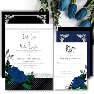 Corpse *Skeleton Bride Blaue Rose* Thema / Hochzeitseinladung / Digital Party Einladung / Save The Date / Gothic Schädel / Goth Girl