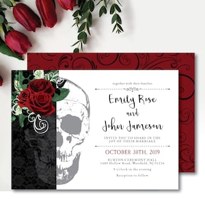 Rose 'Skeleton Rose' thema *afdrukbare huwelijksuitnodiging* schedel / gothic rood / romantisch / Death Parts Us / Vampire Wedding / Save The Date