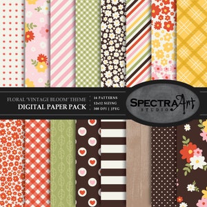 Paquet de papier numérique floral * Vintage Bloom * | Papier de scrapbooking imprimable | JPG 12 X 12 Motif | Clipart fleur de printemps | TÉLÉCHARGEMENT IMMÉDIAT