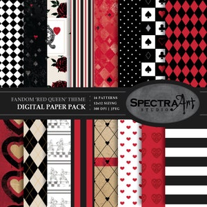 Pacote de papel digital com tema Storybook *Red Queen of Hearts* | Papel para scrapbook para impressão | Padrão JPG | Clip Art do País das Maravilhas | DOWNLOAD INSTANTÂNEO