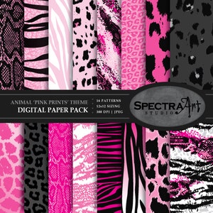 Papier numérique à thème animal print *Safari Pink* | Papier de scrapbooking imprimable | JPG 12 X 12 Motif | Clipart Zèbre | TÉLÉCHARGEMENT IMMÉDIAT