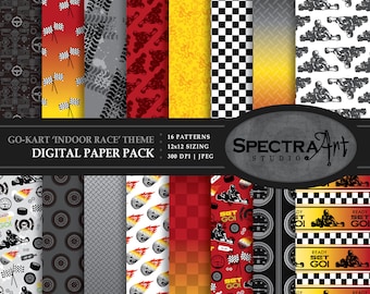 Pacchetto di carta digitale a tema Go-Kart *Auto da corsa al coperto rossa* / Carta per album stampabile / Modello JPG 12X12 / Clip art per ragazzi / DOWNLOAD IMMEDIATO