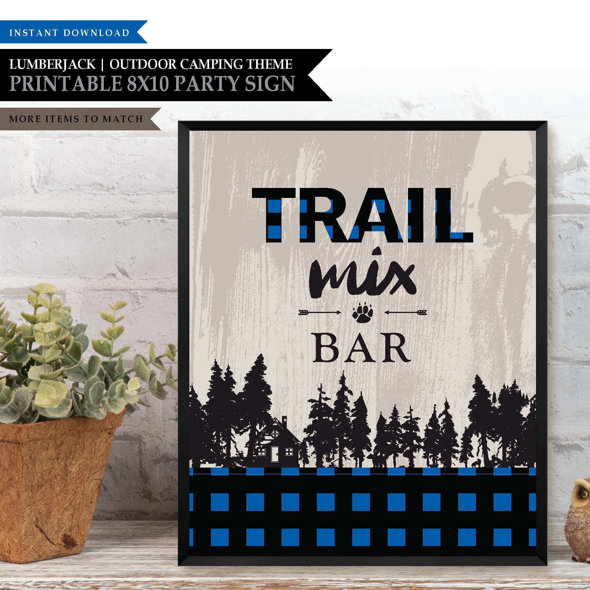 Lumberjack 'Blue Flannel' Theme *Printable Trail Mix Sign* Snack Station / Party Favor / Guest Gift Tag / Camping Outdoor / INSTANT DOWNLOAD