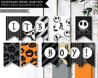 Nightmare *Halloween Town* Printable Its A Boy Banner | Baby Shower Welcome Sign | Party Decorations | Gender Reveal | INSTANT DOWNLOAD