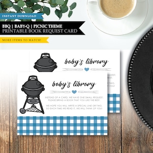 Thème Baby-Q « Backyard BBQ Blue » * Carte de demande de livre imprimable * Livres pour bébé / Cadeau pour bibliothèque de bébé / Barbecue / Pique-nique / TÉLÉCHARGEMENT IMMÉDIAT