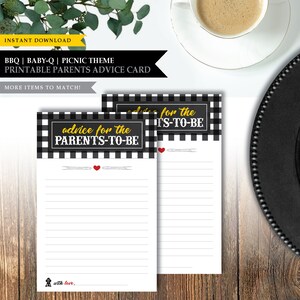 Baby-Q 'Backyard BBQ Black' thema afdrukbaar advies aan ouders kaarten* advies aan moeder vader/goed wensen/baby shower spel/INSTANT DOWNLOAD