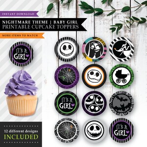 Nightmare *Halloween Town* Printable Cupcake Toppers | Dessert Snack Labels | Baby Girl | Party Decorations | Favor Tags | INSTANT DOWNLOAD