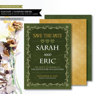 Fantasy *Triforce Green* Theme / Printable Wedding Save The Date / Digital Party Invitation / Video Game Princess / Geek Wedding / Elvin Elf