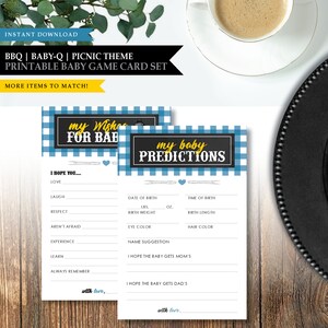 Tema Baby-Q 'Backyard BBQ Blue' *Tarjeta de juego imprimible Baby Shower* Buenos deseos / Mi predicción / Recuerdo / Pensamientos profundos / DESCARGA INSTANTÁNEA