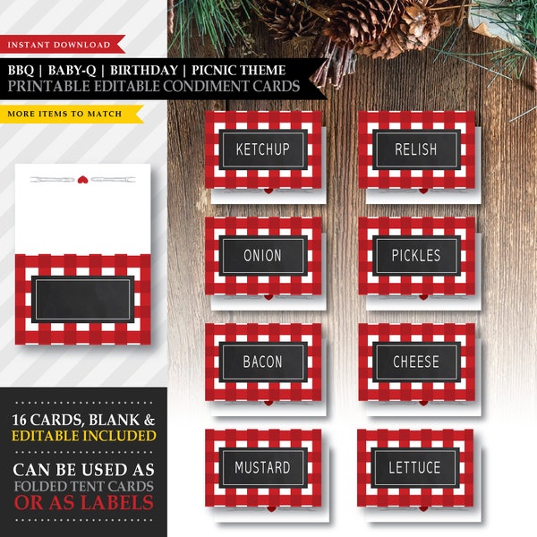 Barbecue 'Backyard BBQ Red' Theme *Printable Food Condiment Card* Baby-Q / I Do / Editable / Party Decoration / Snacks / INSTANT DOWNLOAD