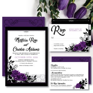 Zwei 'Rosen verflochten' Thema * Hochzeitseinladung zum Ausdrucken* Rosen Einladung / Lila Rose / Gothic Hochzeit / Schwarz Weiß / Save The Date