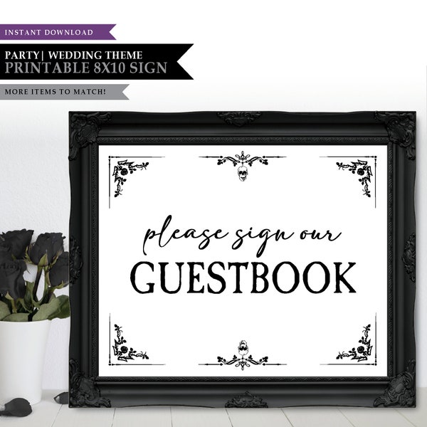 Skeleton 'White Rose' Theme *Printable Wedding Guestbook Sign* Guest Name Sign / Please Sign Our / Gothic / Skull / INSTANT DOWNLOAD