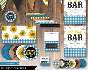 Baby-Q 'Backyard BBQ Blue' Theme *Printable Party Package* Barbecue / Party Decorations / Cupcake Toppers / Drink Labels / INSTANT DOWNLOAD