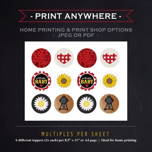 Adornos para cupcakes de barbacoa Baby-Q / Decoraciones imprimibles para fiestas de barbacoa en el jardín / Tema de picnic de cuadros rojos: DESCARGA INSTANTÁNEA imagen 7