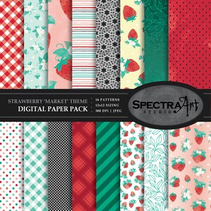 Papier numérique sur le thème *Marché de producteurs* Fraise | Papier de scrapbooking imprimable | JPG 12 X 12 Motif | Clipart Pique-nique | TÉLÉCHARGEMENT IMMÉDIAT