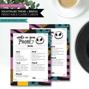 Nachtmerrie *Skellington Love* Thema / Afdrukbare Bruidsdouche Game Card / Whats On Your Phone / Cellphone Game / Leuk spel / INSTANT DOWNLOAD